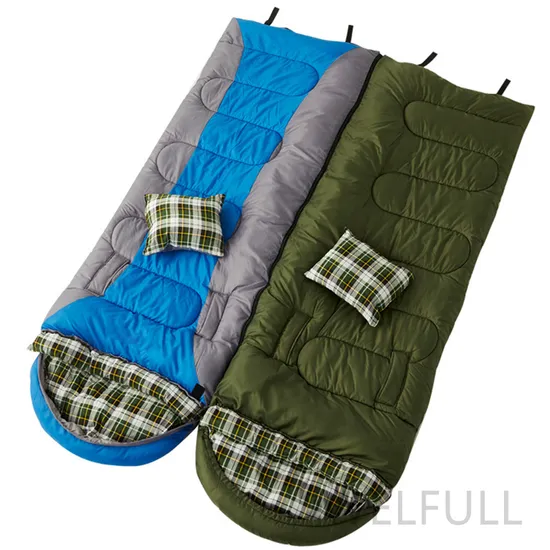 High Quality 3 Seasons Rectangular Camping Sleeping Bag Blue Envelope Portable Lightweight with Compression Sack 