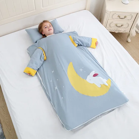 Wholesale Air Conditioning Wearable Family Blanket Cotton Kid Sleeping Bag with Sleeve 