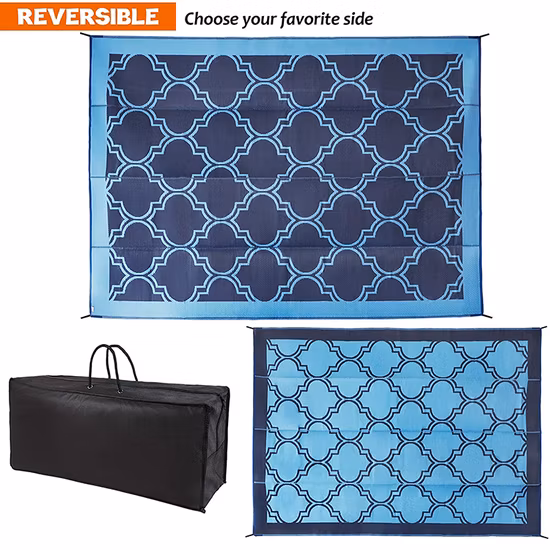 Znz Picnic Reversible Woven Polypropylene Beach Mat Recycled Plastic Outdoor Rugs